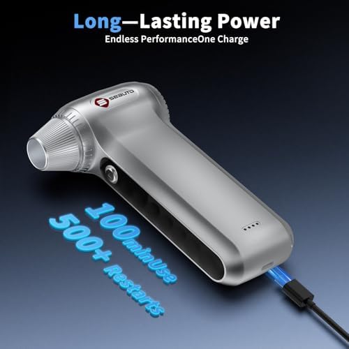 Electric Air Duster 200000RPM Brushless Motor, Cordless Compressed Air Blower with 4 Nozzles & 2 Brushes, 85m/s Powerful Rechargeable Cleaner for PC, Car, Keyboard & Electronics (Silver) - Image 5