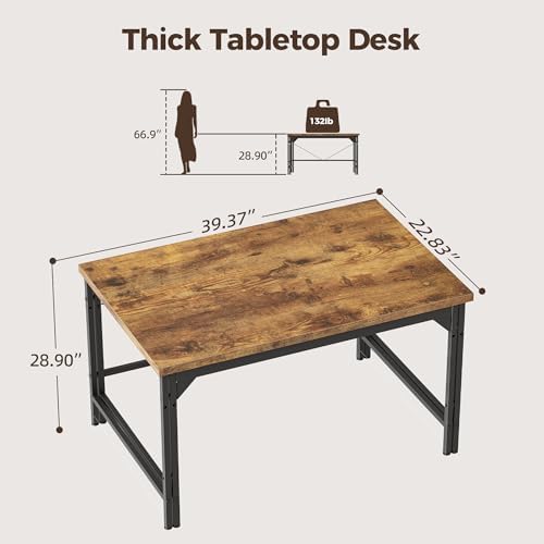 Mericonia 40 Inch Computer Desk, 1" Thick Small Office Table, Brown - Image 2