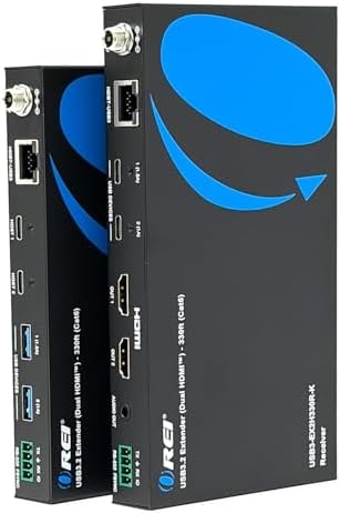 OREI USB Cat6 Extender, 2X Dual USB-C RS-232 Two-Way PoC Audio De-embedding by OREI