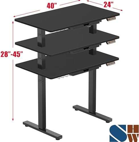 SHW 40-Inch Electric Height Adjustable Standing Desk w/Drawer, Black - Image 2