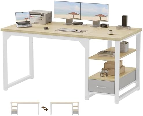 Mericonia 54 in Computer Desk with Drawer, 1" Thick Reversible Office Desk by MERICONIA