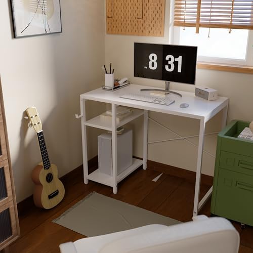 Pamray 32 Inch Small Computer Desk with Shelves for Bedroom Small Spaces - Image 2