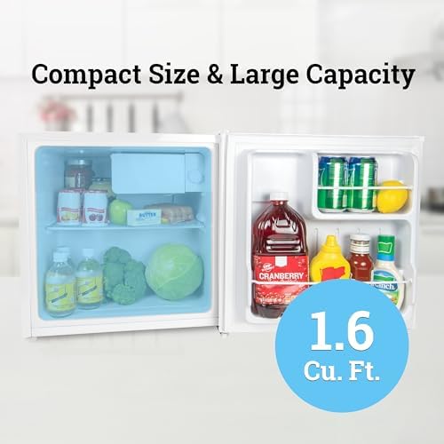 Igloo 1.6 Cu.Ft Mini Fridge with Freezer- Single Door Compact Refrigerator with Glass Shelves for Homes, Dorms & Offices- Keep Snacks, Drinks & Frozen Foods Cool with Temperature Control Fridge- White - Image 4