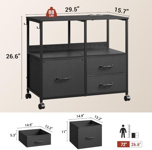 DEVAISE 3 Drawer Mobile File Cabinet, Fabric Lateral Filing Cabinet, Black - Image 2