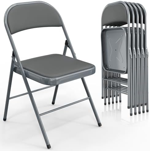 VINGLI 6 Pack Folding Chairs with Padded Seats, Metal Frame with Pu Leather Seat & Back, Capacity 350 lbs, Gray by VINGLI