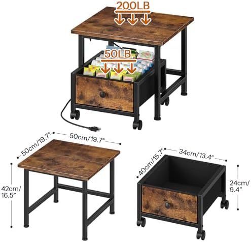 HOOBRO Mini Fridge Stand with Non-Woven Storage Basket and Power Outlet, Mini Fridge Cabinet with Wheels and Adjustable Feet, Mobile Fridge Shelf, for Home, Apartment, Dorm, Rustic Brown FB355UBX01 - Image 3