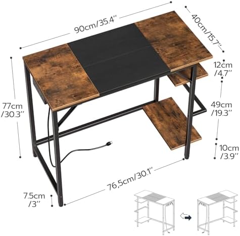 HOOBRO Small Computer Desk, 35.4 Inch Home Office Desk with Power Outlet, Writing Desk with 2 Shelves, Modern Small Desk for Home Office, Study, Easy to Assemble, Rustic Brown and Black BF43UDN01 - Image 3