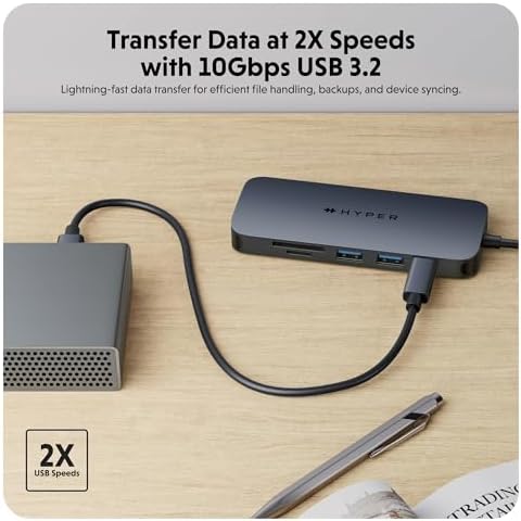 HyperDrive Next 8 Port USB C Hub for Mac, PC, and Chromebook with 4K60Hz HDMI, 2 USB-A, 10Gbps 140W Power Delivery, SD & microSD Card Reader, Ethernet Ports - Image 4
