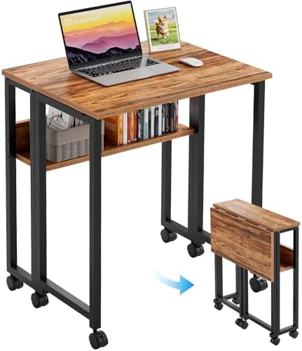 GreenForest Folding Desk with Wheels, 31.5" Rolling Table for Small Spaces by GreenForest