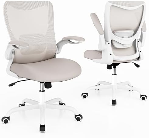 MUXX.STIL Office Chair, Ergonomic Desk Chair with Adjustable Lumbar Support and Flip up Armrest, Breathable Mesh Computer Chair for Home Office, Khaki - Image 6