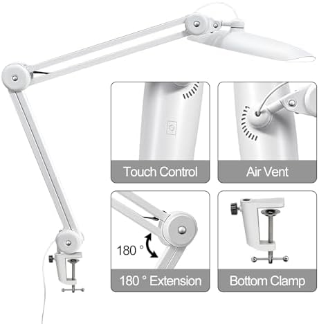 20" LED Desk Lamp with Clamp, 24W CCT Adjustable Dimmable Nail Light for Desk, 120 LEDs Metal Swivel Arm Daylight for for Nail Tech Task Home Office Reading Architect Craft, White - Image 6