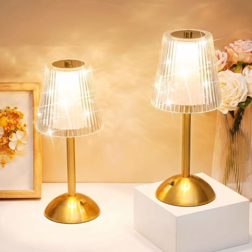 Liliful 2 Pcs Cordless Table Lamp LED Touch, Gold, Hollow Lined Style by Liliful