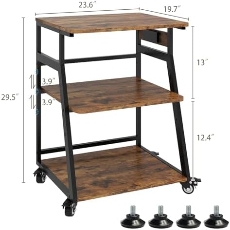 Natwind 3 Tier Large Printer Stand, 24"x20", with Charging Station,Retro - Image 3