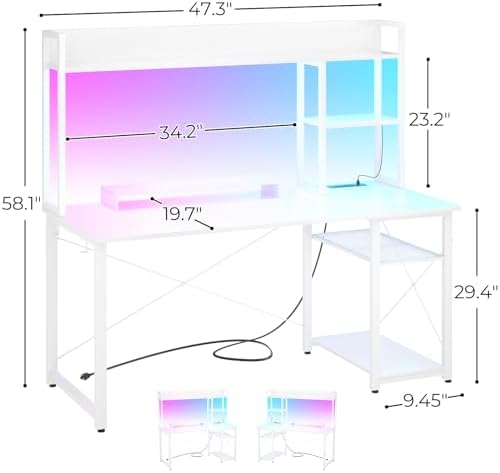 Cyclysio 47'' Gaming Desk with Hutch and Reversible Storage Shelves, White - Image 2