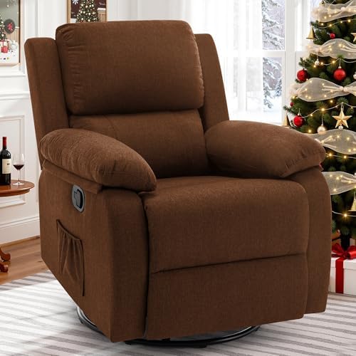 Korser Recliner Chair, 360 Swivel Rocker Chair for Adults, Small Rocking Recliner for Small Spaces, Upholstered Fabric Glider Recliner Nursery by KORSER