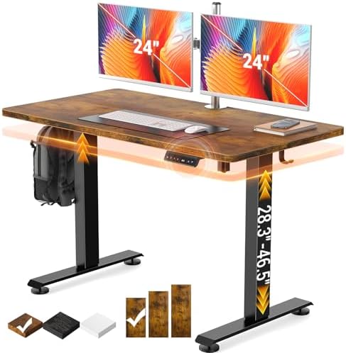 Veken 47.2 Inch Large Electric Standing Desk, Gaming Table, Brown by Veken