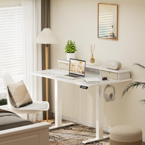 Veken 47x28 in Electric Standing Desk with Drawers, Adjustable Table, White - Image 2