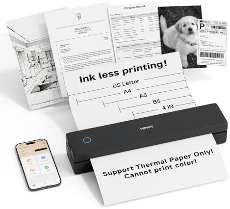 HPRT Portable Printer Wireless for Travel, Inkless Thermal Printer Black by HPRT