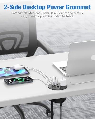 100W USB C Desktop Power Grommet, Double-Side 4 USB 5 Outlets (15Amp) - Image 3