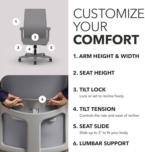 HON Ignition 2.0 Ergonomic Office Chair, Lumbar Support, Frost - Image 3