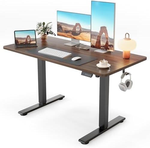 Cubiker Standing Desk, 48x24 Inches Sit Stand Home Office Desk, Electric Stand up Desk, Adjustable Desk with Splice Board, Black Frame/Black Walnut Top by CubikerHomeOfficeFurniture