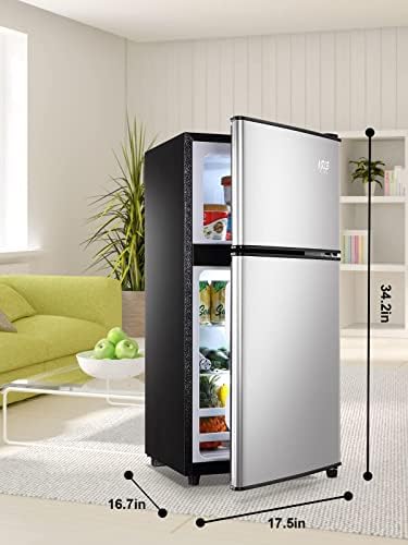 KRIB BLING Mini Fridge With Freezer,3.5 Cu. Ft Compact Refrigerator With 2 Doors,7- Level Adjustable Thermostat, Removable Glass Shelves For Bedroom, Office, Kitchen, Apartment, Dorm, Silver - Image 3