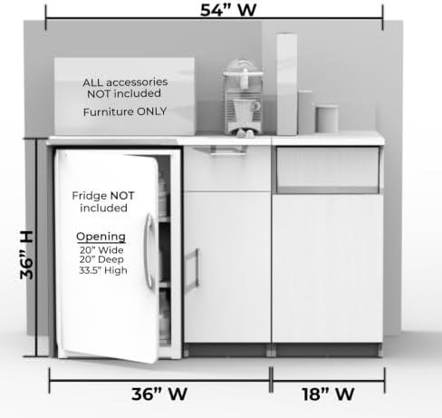 BREAKtime Mini Fridge Cabinet with Trash Bin Storage, Commercial Office Breakroom Coffee Station, Fully Assembled, 54" W x 24" D x 36" H, Trash Bin Included, Appliances Not Included, Beech - Image 5