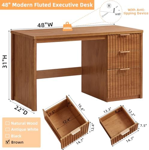 LEYAOYAO Office Desk 48" with 3 Drawers Storage File Cabinet - Image 2