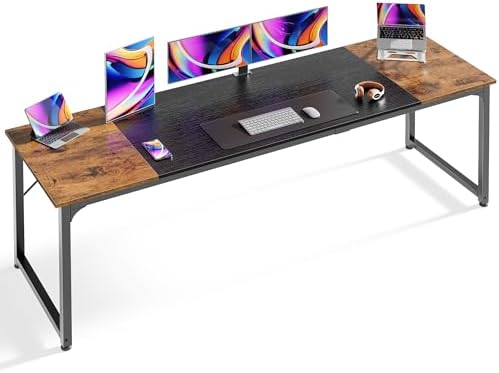 Huuger 78.7 Inch Office Computer Desk with Storage, Writing Work Desk for Home Office, Study, Gaming, Long Simple Desk, Large Legroom, Metal Frame, Rustic Brown and Black by Huuger