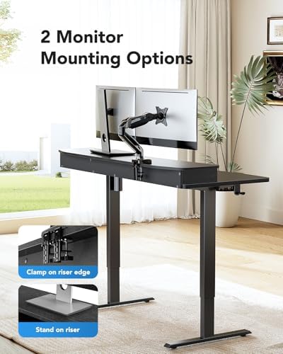 HUANUO 48″ x 28″ Electric Standing Desk with 2 Drawers, C-Clamp Mount Compatible, Height Adjustable Computer Desk, Home Office Stand Up Desk with 4 Preset Heights & 2 Hooks, Black - Image 5