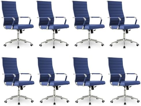 Okeysen Office Desk Chair, Ergonomic Leather Modern Conference Room Chairs, Executive Ribbed Height Adjustable Swivel Rolling Chair for Home Office Set of 8. (Blue) by Lepdep