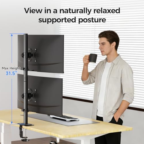 Suptek Dual LED LCD Monitor Stand up Desk Mount for 2 / Two Screens up to 32 inch Extra Tall 31.5" Pole Heavy Duty Fully Adjustable Stand Vertical Array (MD6802) - Image 5