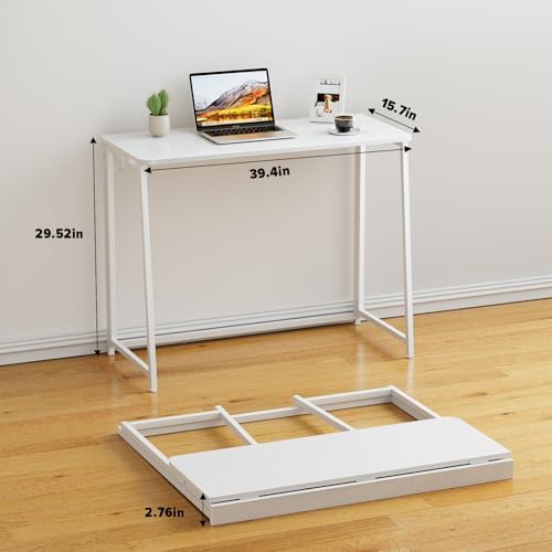 WOHOMO Folding Desk, 39.4" Foldable Computer Table for Small Spaces, White - Image 2