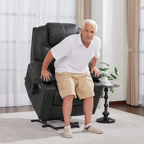 MCombo Electric Power Lift Recliner Chair Sofa with Massage and Heat for Elderly, 3 Positions, 2 Side Pockets, and Cup Holders, USB Ports, Faux Leather 7040 (Grey, Medium) - Image 5