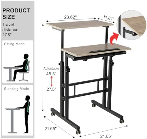 Hadulcet Mobile Standing Desk Adjustable Height with Charging Station - Image 2