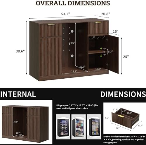 Mini Fridge Cabinet, Coffee Bar Cabinet with Fridge Space, Walnut - Image 2