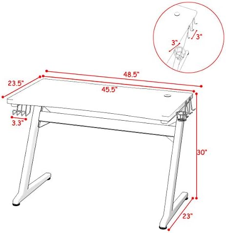Tangkula Gaming Desk, Z Shaped Ergonomic Gaming Computer Desk, E-Sports Game Desk with Cup & Headphone Holder and Mouse Pad, Gamer Workstation, Carbon Fiber Surface and Z-Shape Steel Frame (Black) - Image 3