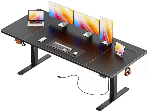 Huuger 71 x 30 Large Electric Standing Desk, Height Adjustable Computer Desk, 29.5" Deep Desktop, Stand up Gaming Office Table with 2 Hooks, 3 Preset Heights, for Home Office, Black by Huuger