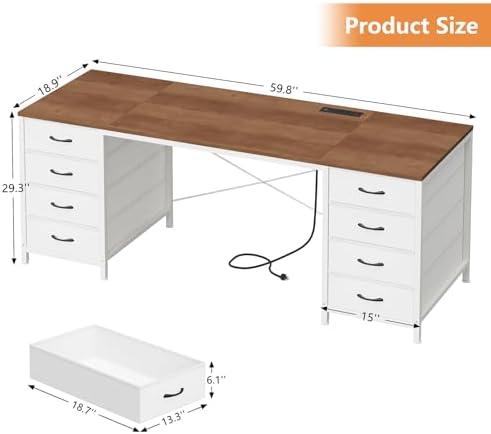 60 Inch Computer Desk with 8 Drawers for Home Office, Bedroom, Living Room - Image 2