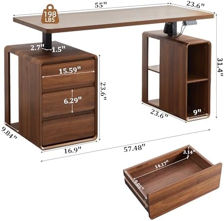 55" Wood Electric Standing Desk with Drawers and Storage Shelves - Image 2