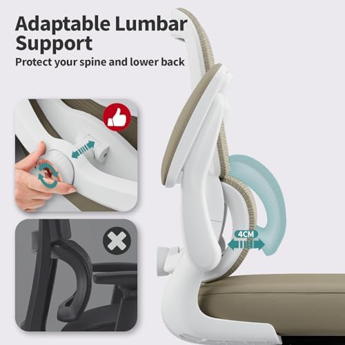 TRALT Office Chair - Ergonomic Desk Chair with Adjustable Lumbar Support, Mesh Computer Chair, Executive Chair for Home Office Comfortable Lumbar Support (1, Khaki) - Image 4