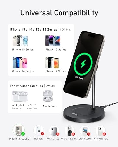 Anker MagGo 2-in-1 MagSafe Compatible Qi2 15W Wireless Charging Stand - Image 6