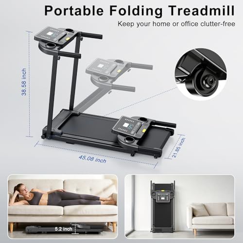 Treadmills for Home Walking Pad Machine- Foldable Treadmill with Handle Bar for Running Jogging Gym Compact Portable Small Caminadora Electrica Folding Quiet Tred Mills Motor & LED Dispay Pcrignbm - Image 6