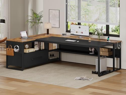 UPOSOJA 71" Executive Desk, L Shaped Office Desk with Widen File Drawers - Image 2