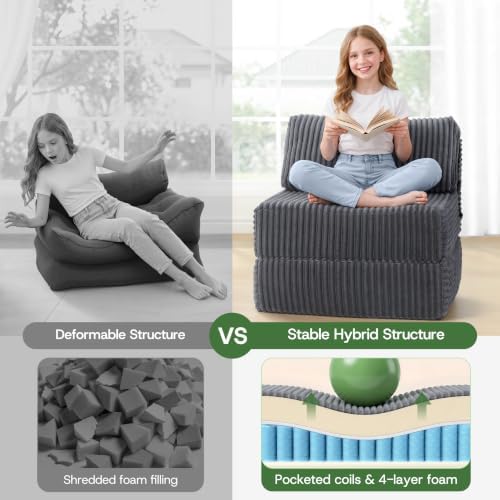 Folding Sofa Bed Convertible 4 in 1 Sleeper Chair Gray Single - Image 3