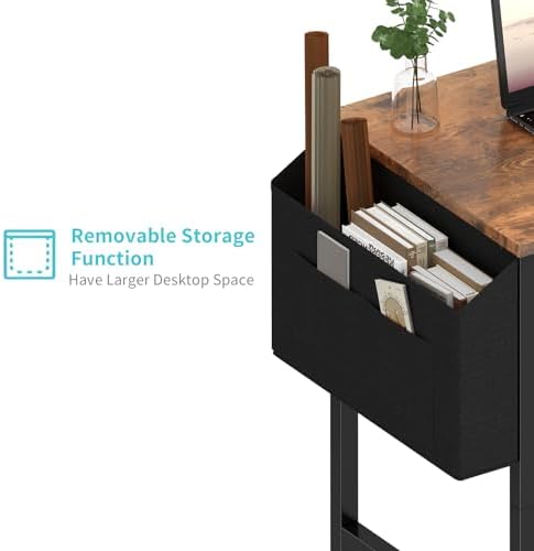 Lufeiya Small Desk for Small Spaces, 24 Inch Kids Girls Study Writing Mini Desks for Bedroom, Simple Modern Laptop PC Little Side Table with Storage Bag Headphone Hooks, Rustic Brown - Image 5