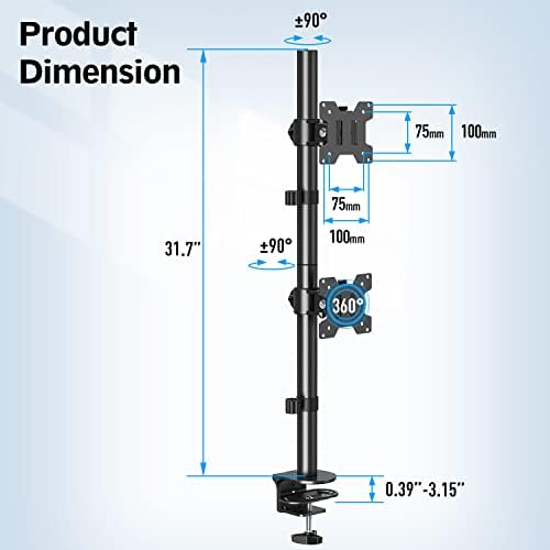 MOUNTUP Dual Monitor Stand, Vertical Monitor Mount for 2 Max 32 inch Stack Screen Monitors, Height Adjustable, Swivel, Tilt Monitor Desk Mount with C Clamp Grommet Base, Home Office - Image 6