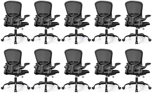 FelixKing Office Desk Chairs, Ergonomic PC Desk Chair with Wheels, Adjustable Lumbar Support and Height, Swivel Computer Chair with Flip-up Armrests, Ergo Mesh Backrest for Working (Black, Pack of 10) by FelixKing