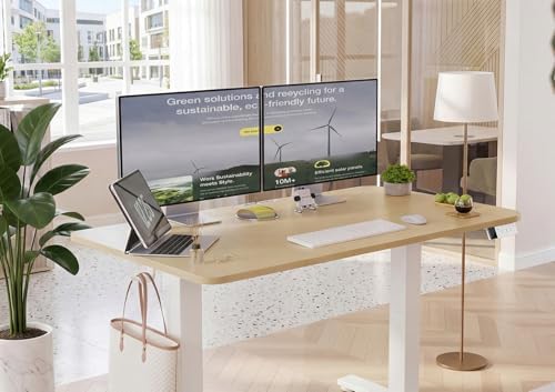 YDN Electric Standing Desk Adjustable Height, 63 x 24 Inches Sit Stand up Desk with Memory Presets & Cable Management, Home Office Desk for Office & Computer Workstation, White Frame/Nature Top - Image 2