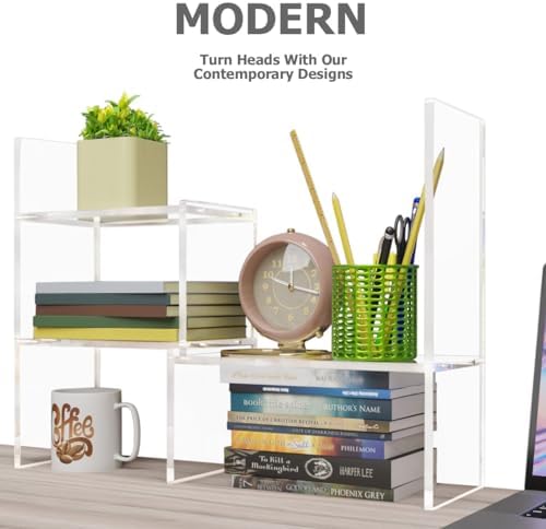 My Space Organizers Adjustable Acrylic Desk Shelf for Top of Desk: Clear Desktop Shelf, Premium Desktop Bookshelf Organizer, Office Table Book Shelves - Image 6
